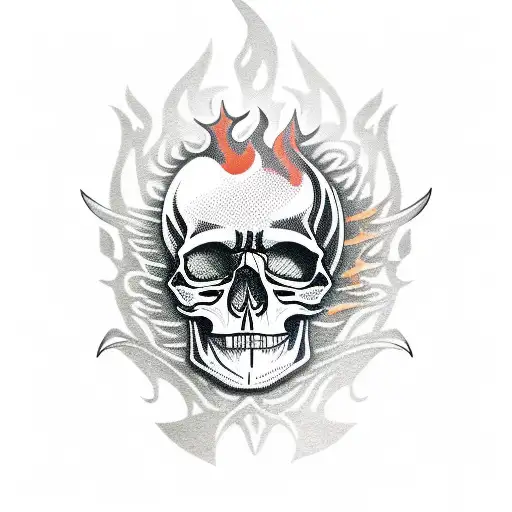 skull roses tribal flame dagger tattoo design idea