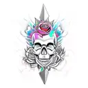 skull roses tribal flame dagger tattoo design idea