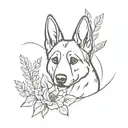 A minimalist tattoo of a german shepherd and a plant intertwined in a unique design tattoo design idea