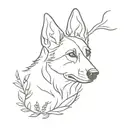 A minimalist tattoo of a german shepherd and a plant intertwined in a unique design tattoo design idea