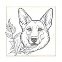 A minimalist tattoo of a german shepherd and a plant intertwined in a unique design tattoo design idea