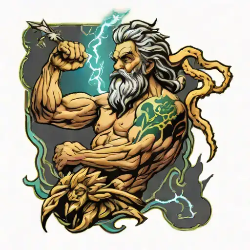 Zeus holding a lightning bolt tattoo design idea