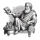 A tattoo design featuring a stoic philosopher counting money, symbolizing the balance between wealth and wisdom tattoo design idea