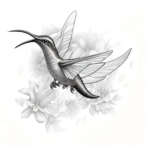 Flowers humming bird dragon fly  tattoo design idea