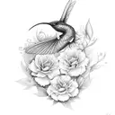 Flowers humming bird dragon fly  tattoo design idea