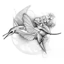 Flowers humming bird dragon fly  tattoo design idea