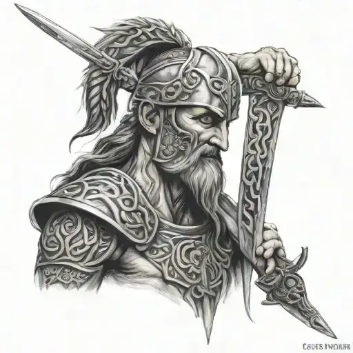 celtic warrior wielding tattoo design idea