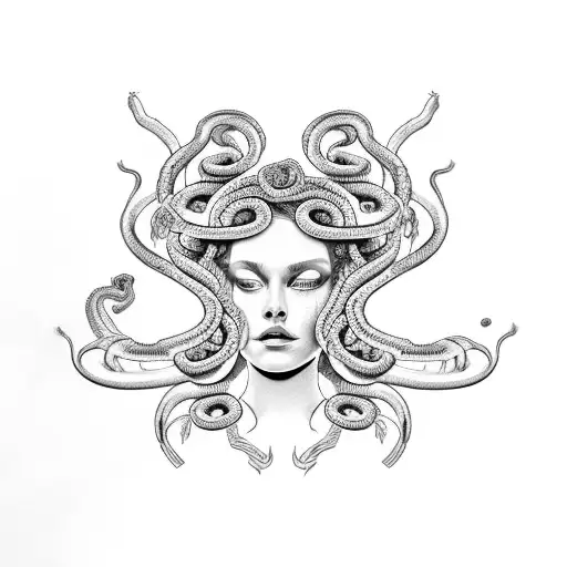 Medusa with king cobra snakes and tears and roses tattoo design idea