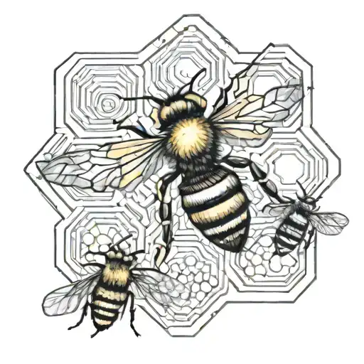 A sketch of a honeycomb pattern with a tiny bee in the center, symbolizing the couple's sweet love and connection to nature tattoo design idea
