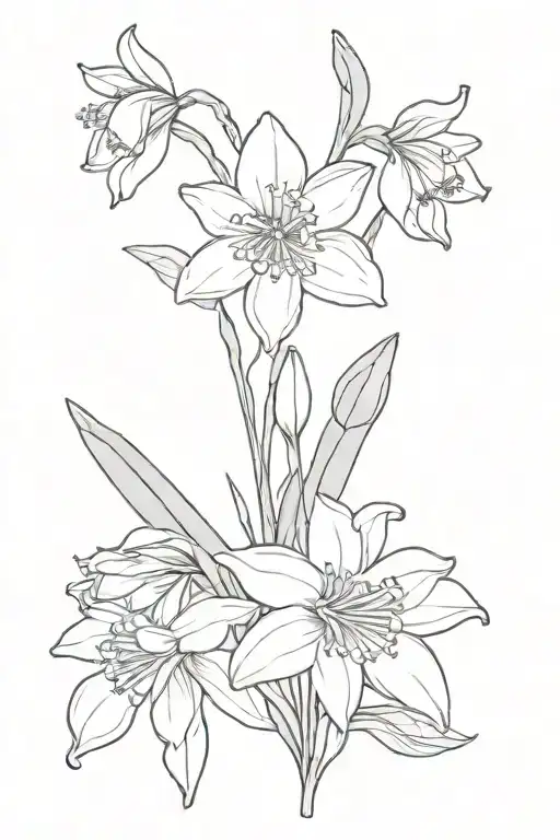 snowdrop flower with carnation flower with daffodil flower and sakura flower in a bouquet  tattoo design idea