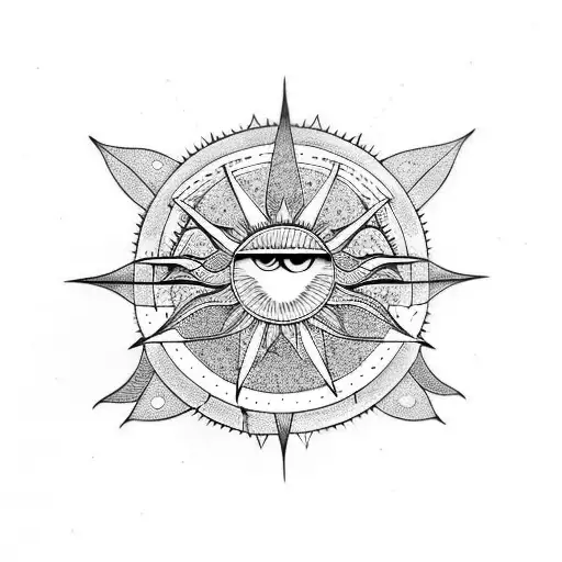 moon meets sun, evil eye in middle. minimalist design  tattoo design idea