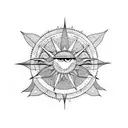 moon meets sun, evil eye in middle. minimalist design  tattoo design idea