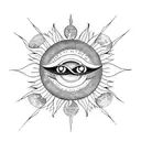 moon meets sun, evil eye in middle. minimalist design  tattoo design idea