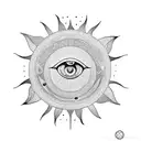 moon meets sun, evil eye in middle. minimalist design  tattoo design idea