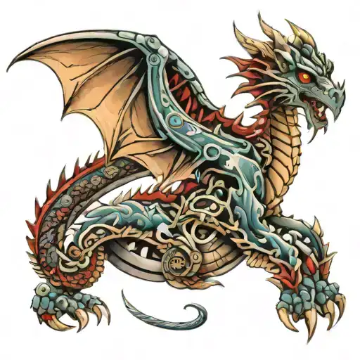 mechanical dragon tattoo design idea