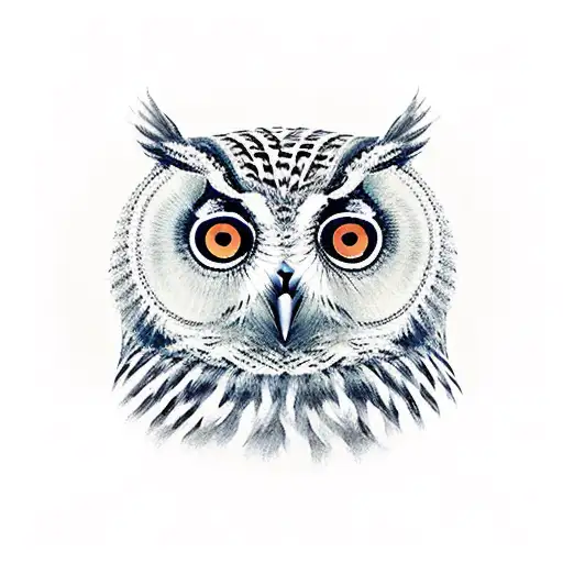 calm owl with eyes as clocks depicting 11:03 and 21:08 tattoo design idea