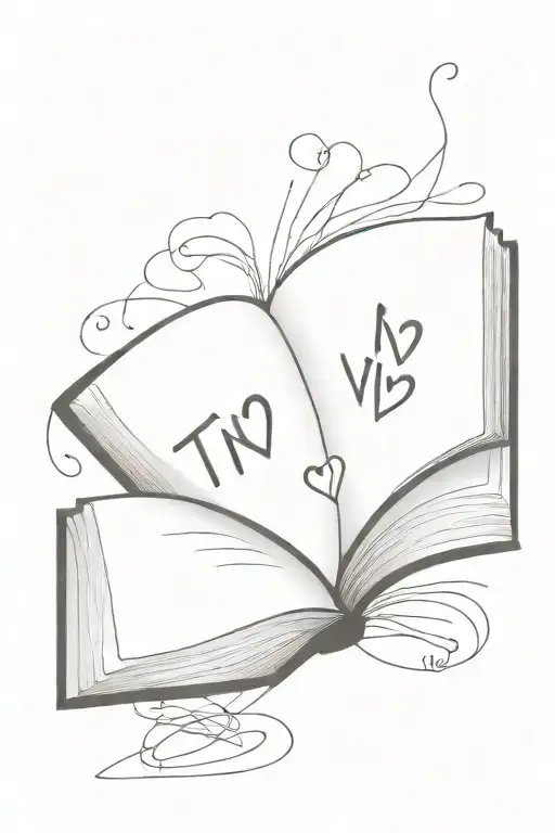 OPEN BOOKS WITH THE WORDS TE VIVO AND HEARTS FLOATING OUT FROM THE PAGES tattoo design idea