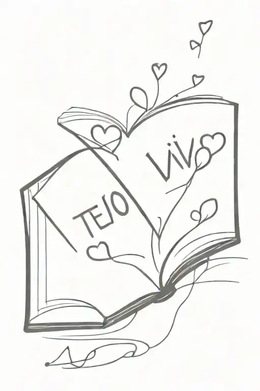 OPEN BOOKS WITH THE WORDS TE VIVO COMING FROM THE PAGES WITH HEARTS FLOATING ABOVE tattoo design idea