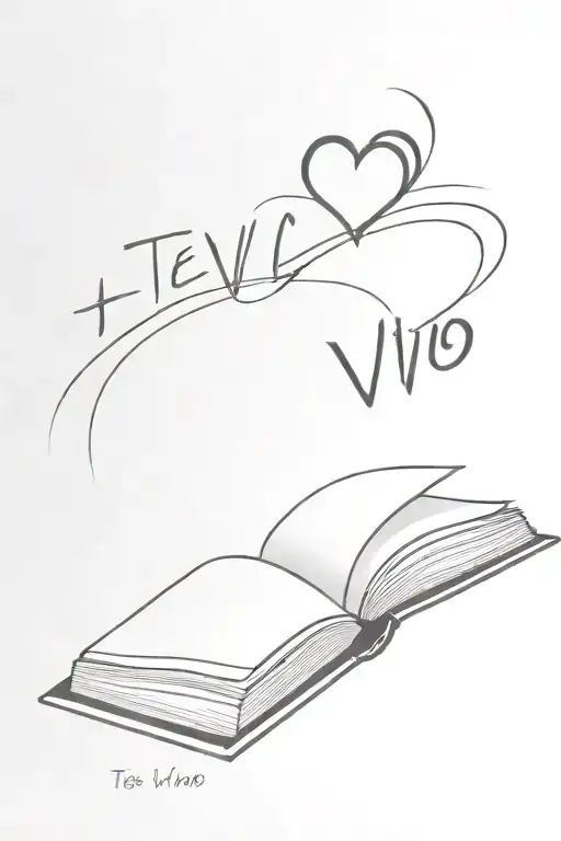OPEN BOOKS WITH THE WORDS TE VIVO AND HEARTS FLOATING OUT FROM THE PAGES tattoo design idea
