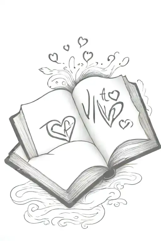 OPEN BOOKS WITH THE WORDS TE VIVO AND HEARTS FLOATING OUT FROM THE PAGES tattoo design idea