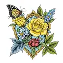 texas wildflowers, chest tattoo, yellow rose, blue bonnets, indian blankets, symmetrical tattoo design idea