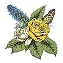 texas wildflowers, chest tattoo, yellow rose, blue bonnets, indian blankets, symmetrical tattoo design idea