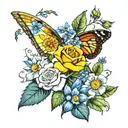 texas wildflowers, chest tattoo, yellow rose, blue bonnets, indian blankets, symmetrical tattoo design idea