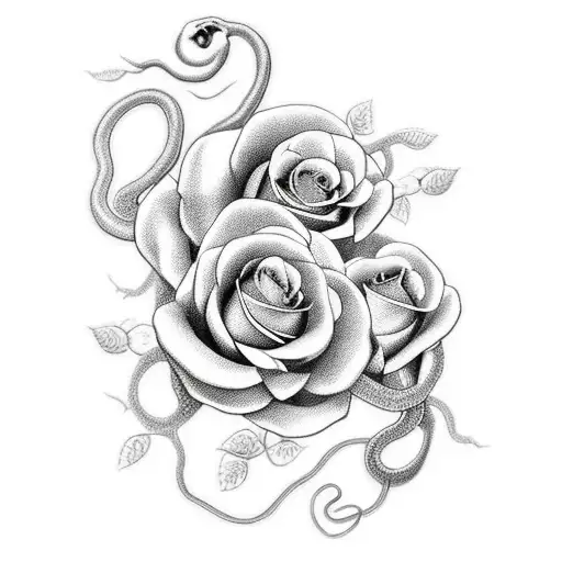 Snake with Roses, saying people are poison  tattoo design idea