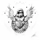 A realistic chessboard with an eagle perched on top, surrounded by mathematical equations and calculations. tattoo design idea