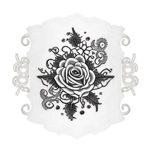 an ornate lace bracelet adorned with roses and ivy leaves. This bracelet transforms into a leash connecting to a Chihuah tattoo design idea