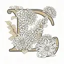 letter g with chrysanthemum flower tattoo design idea