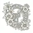 letter g with chrysanthemum flower tattoo design idea
