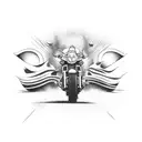 A motorcycle speeding through the streets of Sarajevo with the Bosnian flag trailing behind tattoo design idea
