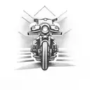 A motorcycle speeding through the streets of Sarajevo with the Bosnian flag trailing behind tattoo design idea
