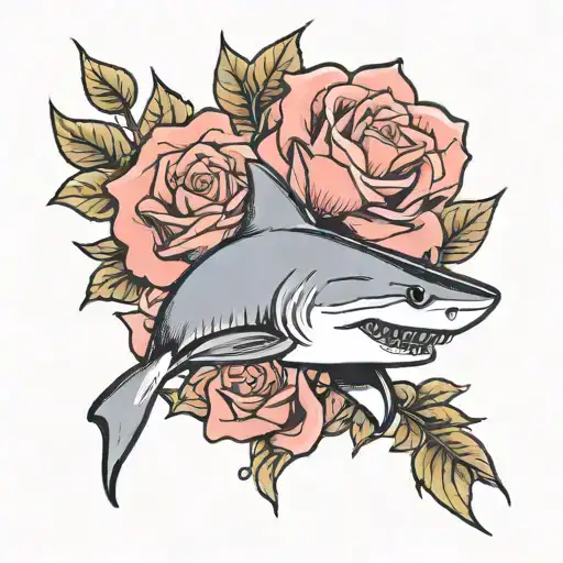 shark head in a rose tattoo design idea