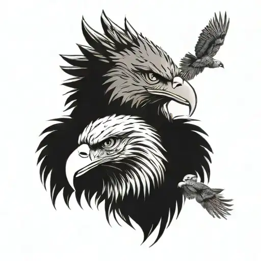 bald eagle head, wolf and 4 crosses  tattoo design idea