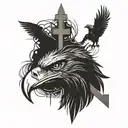 bald eagle head, wolf and 4 crosses  tattoo design idea
