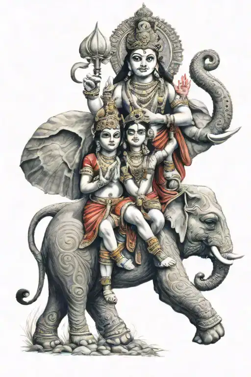 Shiva and Parvati with elephant theme based tattoo design idea