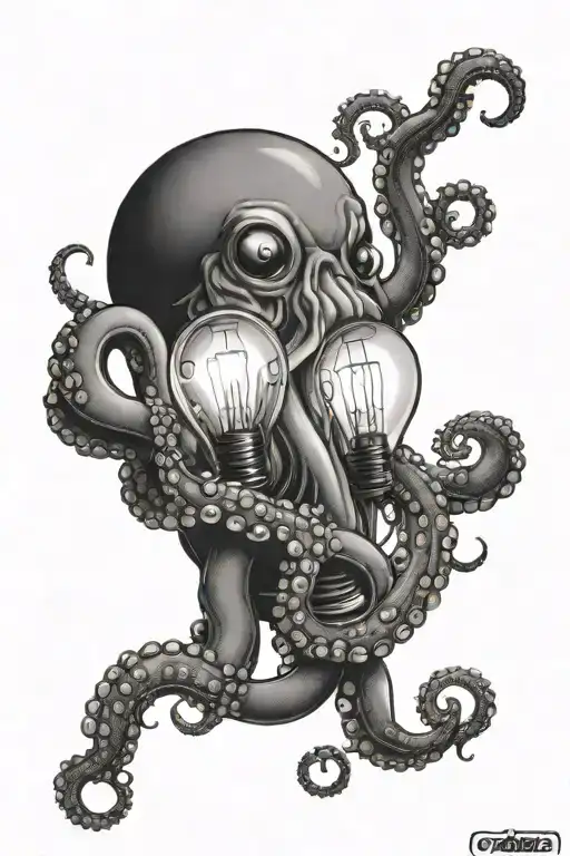 octopus escaping light bulb  tattoo design idea