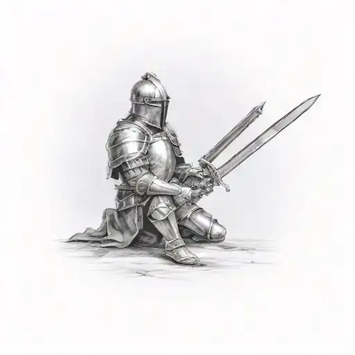knight kneeling and leaning on his sword tattoo design idea