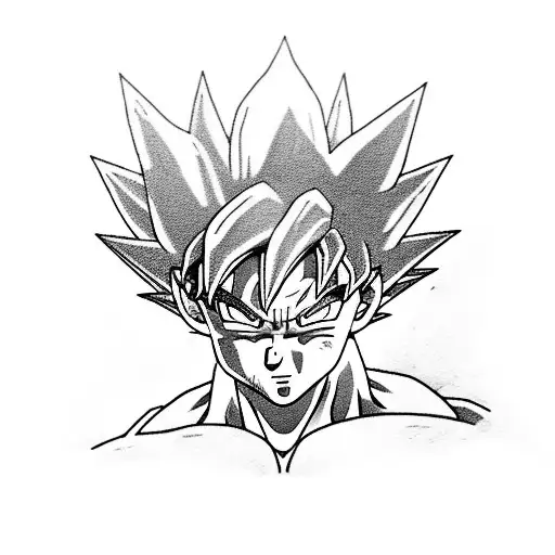 A black-grey tattoo of Goku in his ultra instinct form, with Shenron's majestic presence surrounding him tattoo design idea