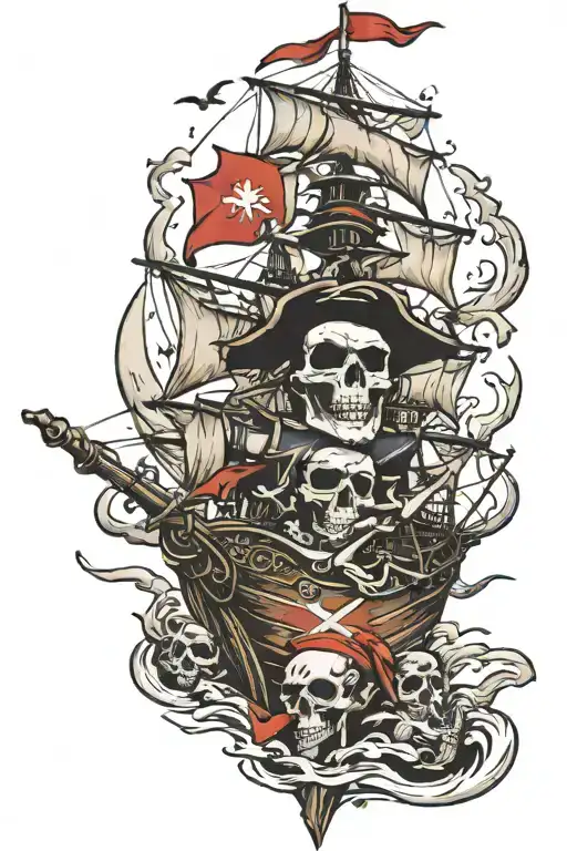 pirate ship, pirate skull, world war 2 poland flag  tattoo design idea