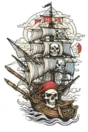 pirate ship, pirate skull, world war 2 poland flag  tattoo design idea