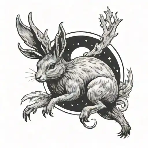 jackalope sitting on the moon reading a book tattoo design idea