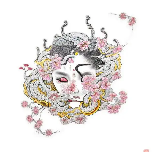 cherry blossoms with Medusa  tattoo design idea