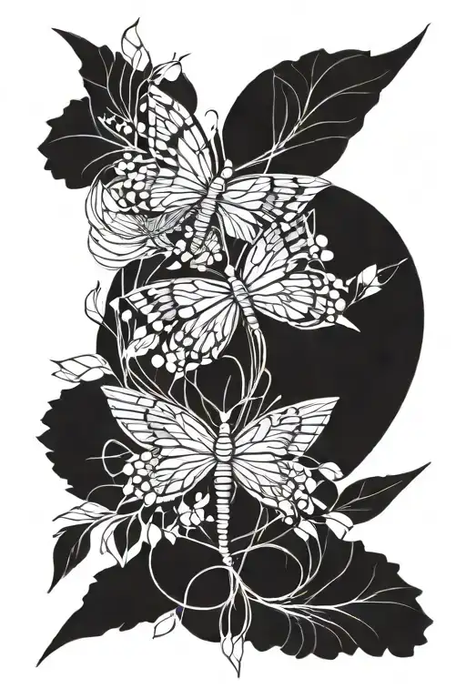 Spinal flowers and butterflys tattoo design idea