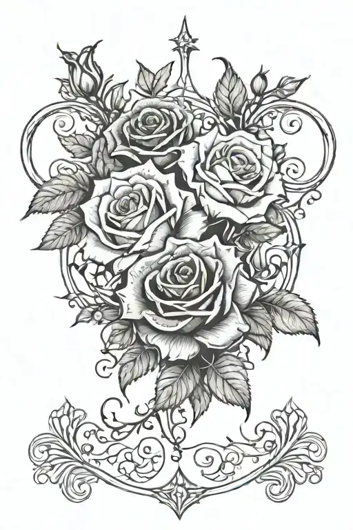 2006 in caligraphy style surrounded by dark roses tattoo design idea