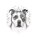 pit bull with white face and brown spots on the left eye and brown spot on the right ear tattoo design idea