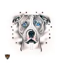 pit bull with white face and brown spots on the left eye and brown spot on the right ear tattoo design idea