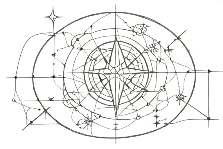 fine line tattoo of compass next to an abstract universe  tattoo design idea